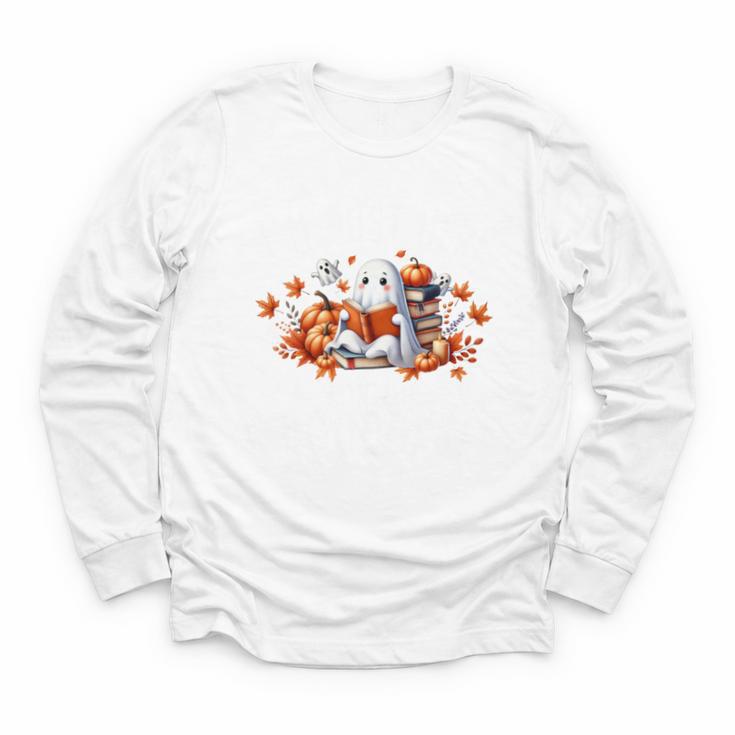 Halloween Book Lover Ghost Witch Books & Pumpkins Youth Long Sleeve Tee