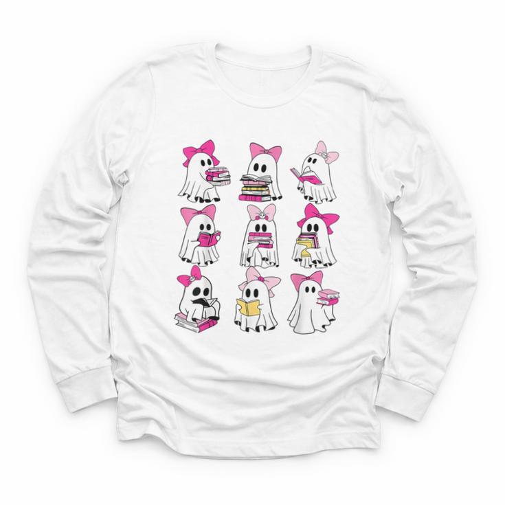 Halloween Pink Ghost Read More Books Spooky Boo Teacher Kids Youth Long Sleeve Tee