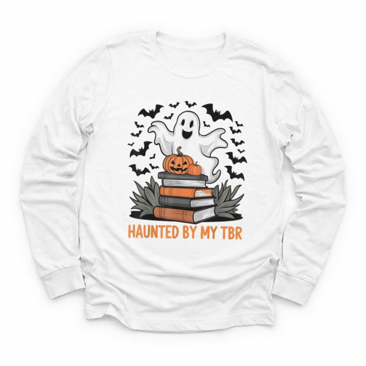 Haunted By My TBR Boo Halloween Book Lover Librarian Youth Long Sleeve Tee
