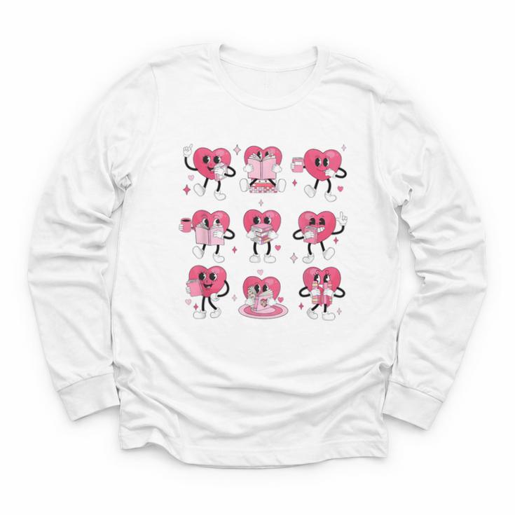 Heart Reading Books Valentine Teacher Boy Girl Book Lover Youth Long Sleeve Tee
