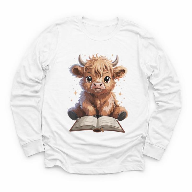 Highland Cow Reading Book Bookworm Youth Long Sleeve Tee