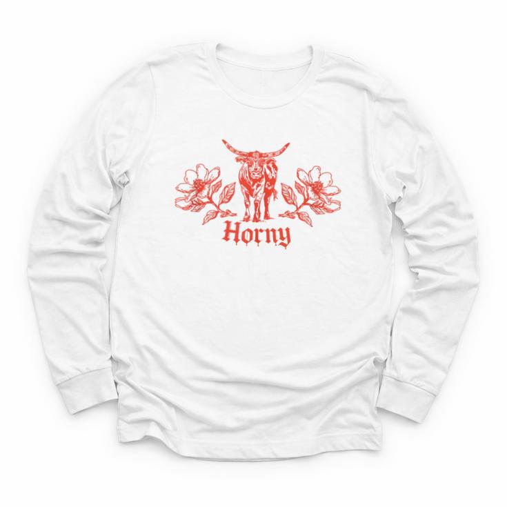 Horny Bull Romance Reader Shirt Spicy Books Bull Pun Youth Long Sleeve Tee