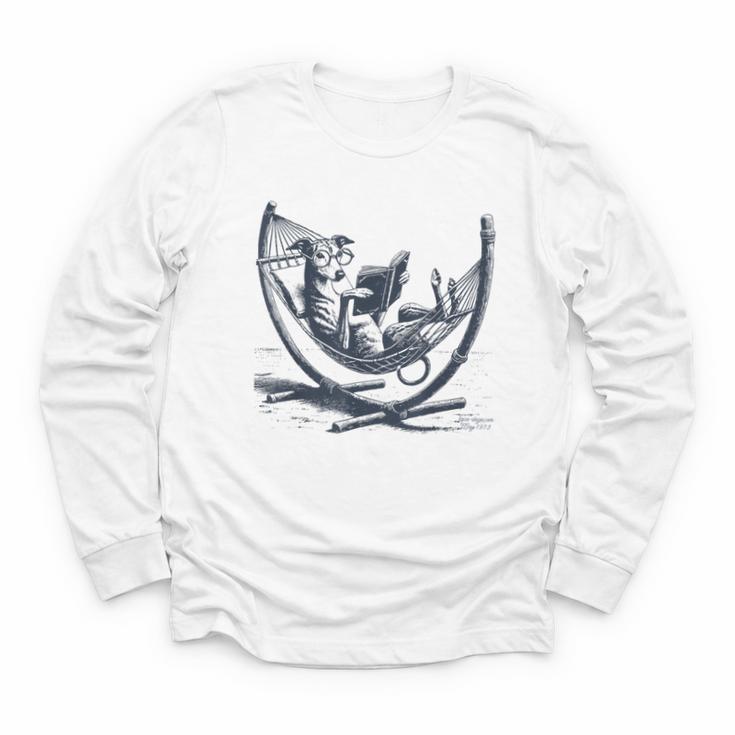 Italian Greyhound Whippet Dog Reading Book Hammock Iggy Mom Youth Long Sleeve Tee