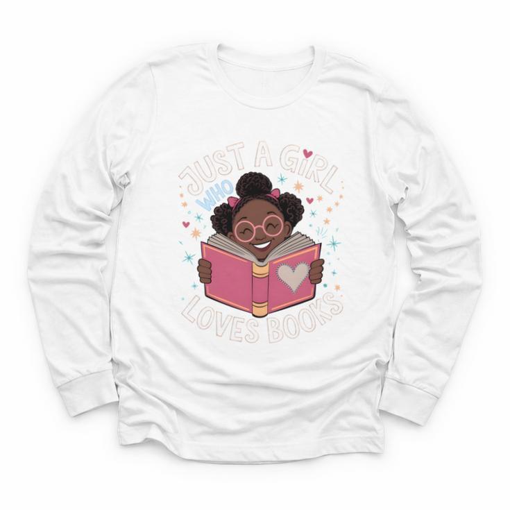 Just A Girl Who Loves Books Cute African American Afro Youth Long Sleeve Tee