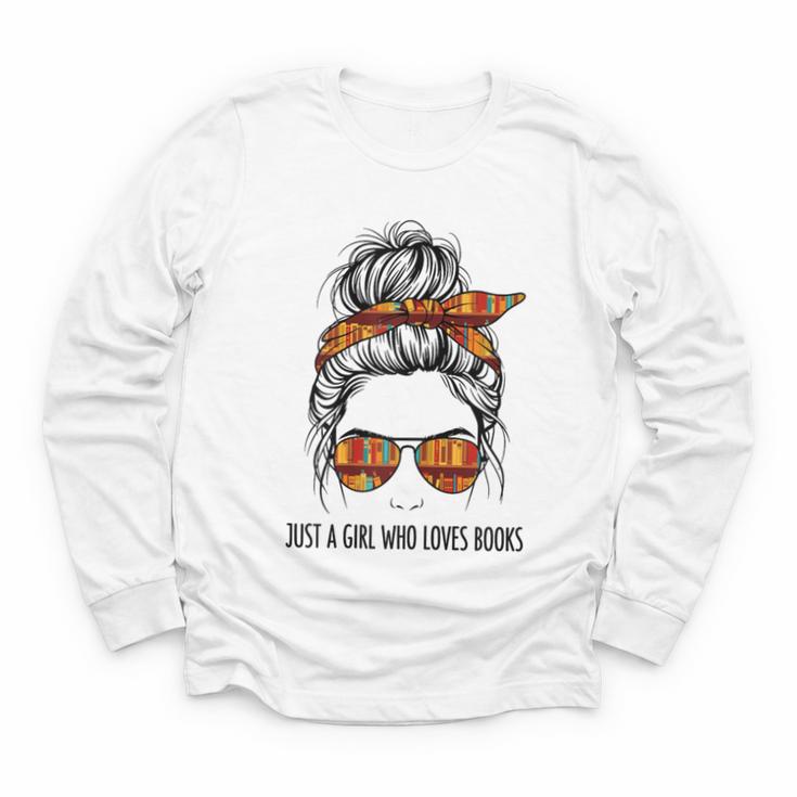 Just a Girl Who Loves Books Pajamas Shirt Reading Book Lover Youth Long Sleeve Tee
