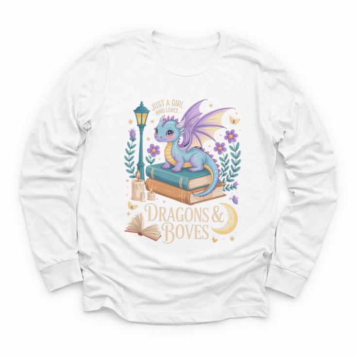 Just a Girl Who Loves Dragons & Books Reader Fantasy Fun Premium Tri-Blend Youth Long Sleeve Tee
