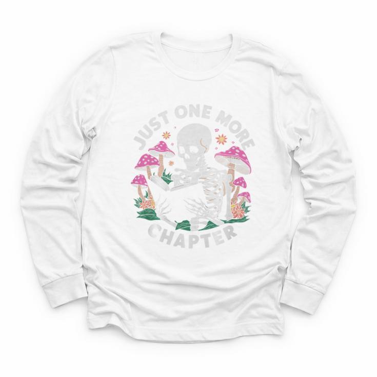Just One More Chapter Mushrooms Gothic Skeleton Book Lover Premium Youth Long Sleeve Tee