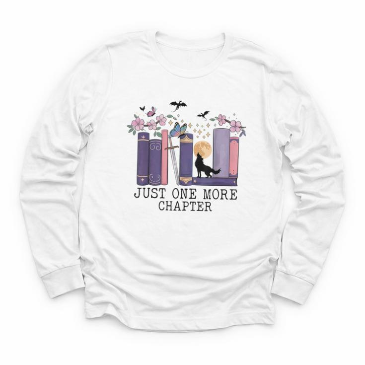 Just One More Chapter Romantasy Book Dragon Bookworm Bookish Youth Long Sleeve Tee
