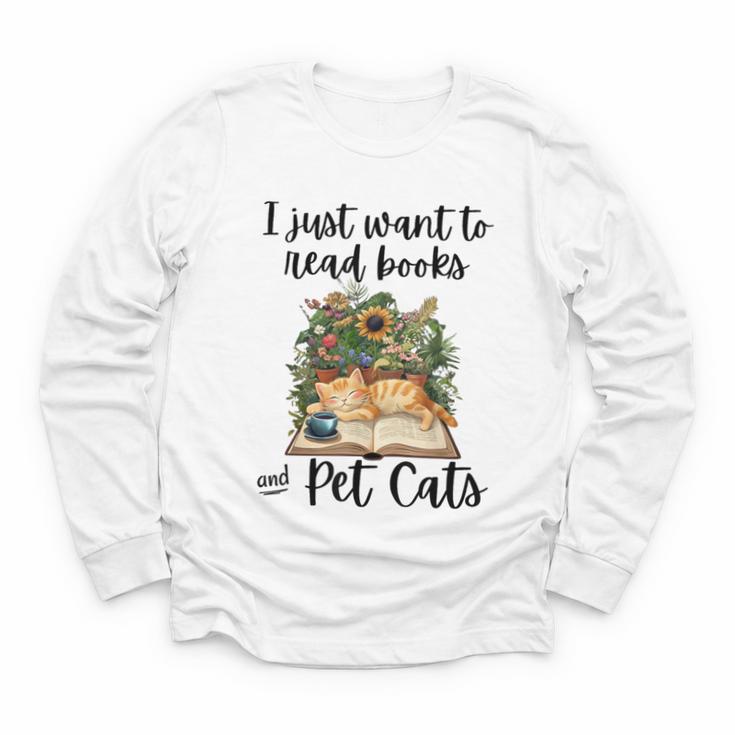 I Just Want To Read Books And Pet Cats Cat Lover Youth Long Sleeve Tee