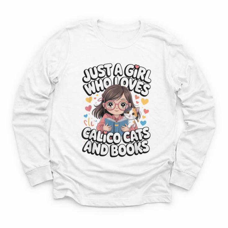 Kawaii Cat And Books Just A Girl Who Loves Both Youth Long Sleeve Tee