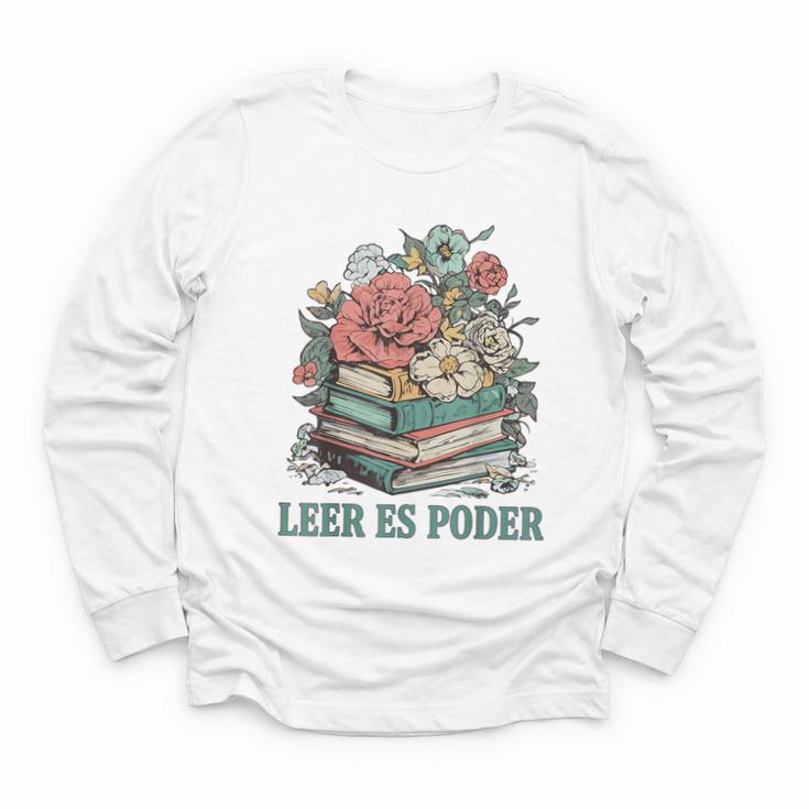 Leer ES Poder Cute Floral Spanish Teacher Book Reading Youth Long Sleeve Tee