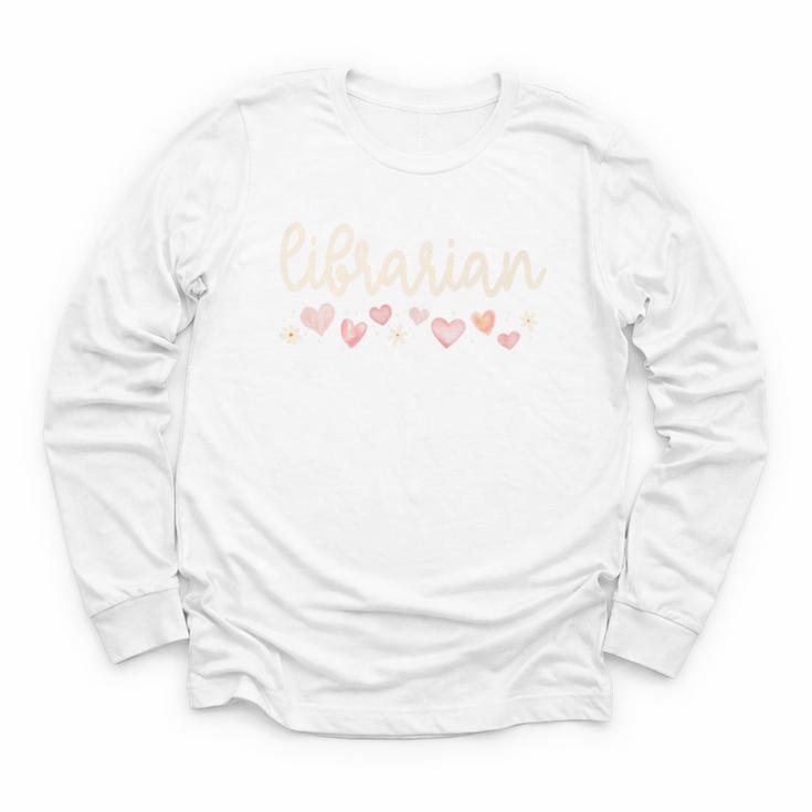 Librarian Valentines Day Daisy School Library Book Lover Premium Youth Long Sleeve Tee