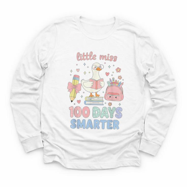 Little Miss 100 Days Smarter Cute Goose Reading Books Girls Youth Long Sleeve Tee