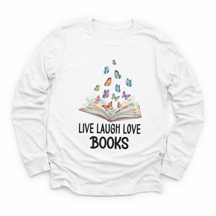 Live Laugh & Love Books Reading Butterfly Book Lover Bookish Premium Youth Long Sleeve Tee