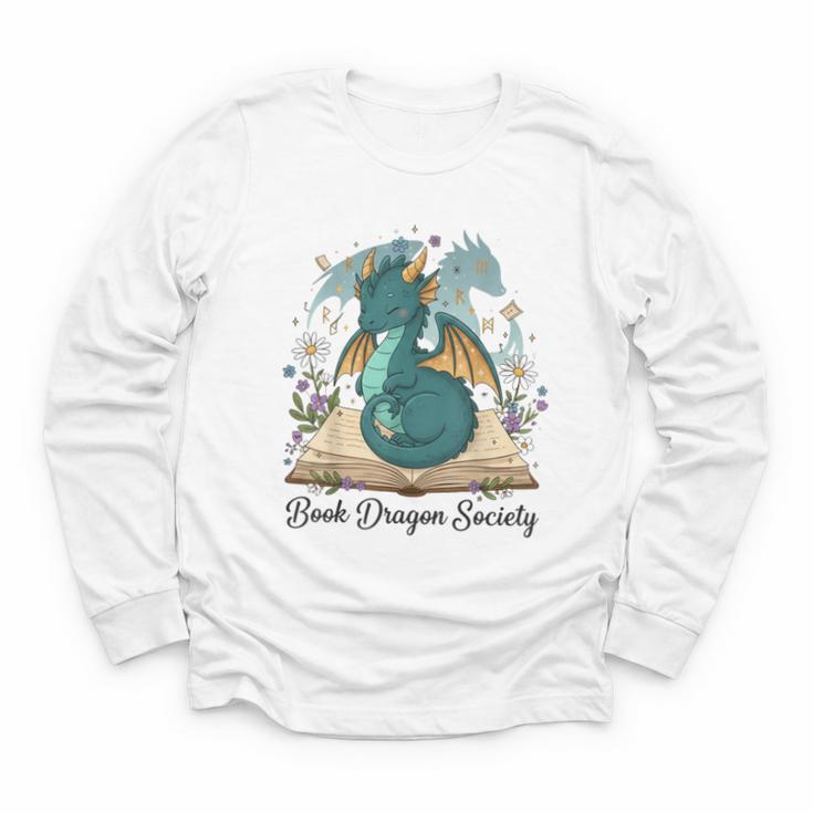 Magical Book Dragon Fantasy Reading Enthusiast Art Youth Long Sleeve Tee