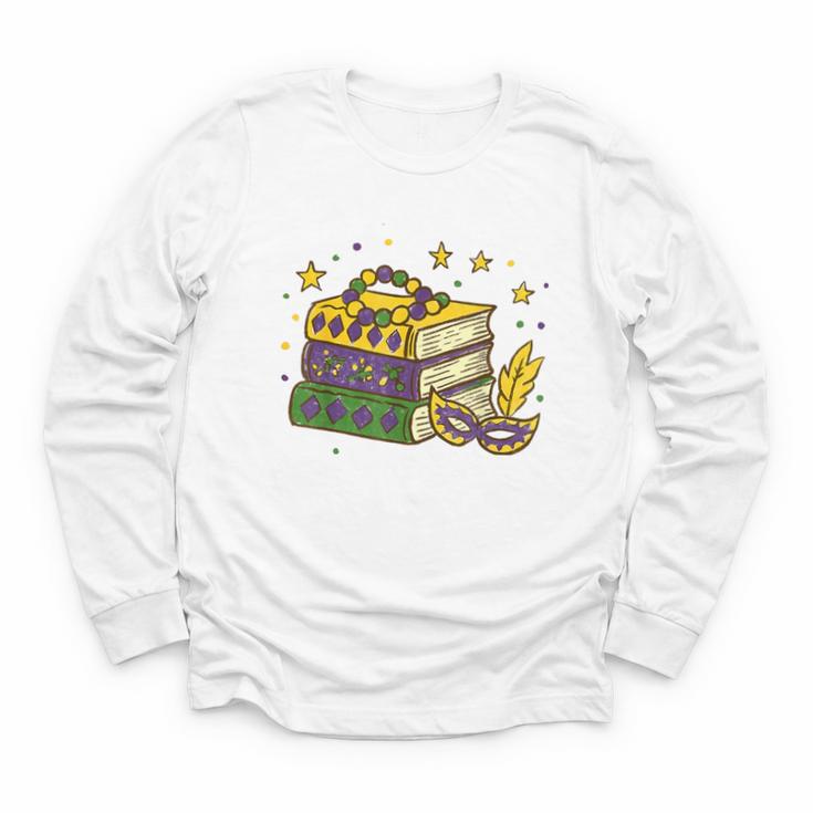 Mardi Gras Book Lover Reading Reader Men Women Kids Youth Long Sleeve Tee