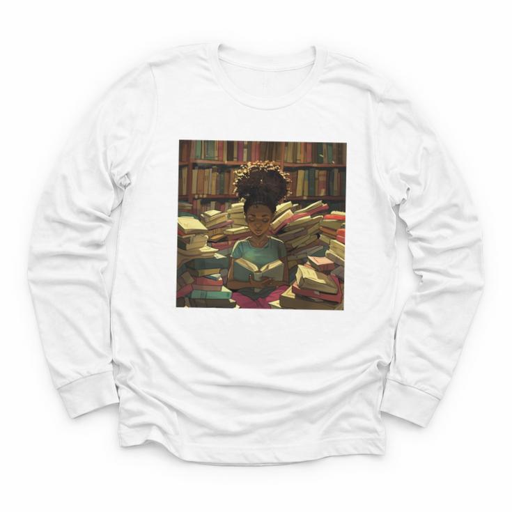 Melanin Afro Women Educated Reading Book History Girls Youth Long Sleeve Tee