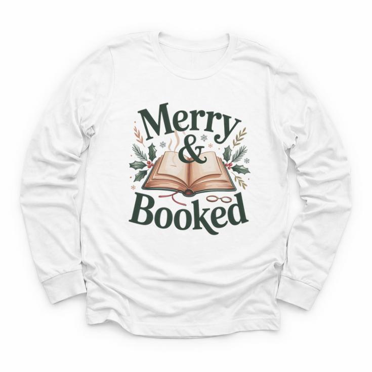 Merry And Booked Holiday Reading Winter Book Lover Premium Tri-Blend Youth Long Sleeve Tee