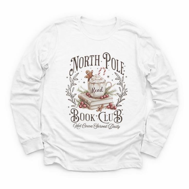 North Pole Book Club Christmas Xmas Hot Cocoa Bookish Youth Long Sleeve Tee