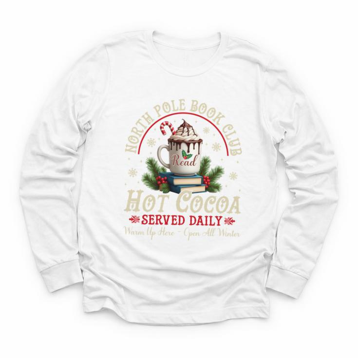 North Pole Book Club Hot Cocoa Librarians Bookish Christmas Youth Long Sleeve Tee