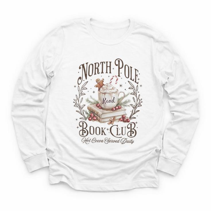 North Pole Readers Club Bookish Xmas Santa Book Reading Youth Long Sleeve Tee