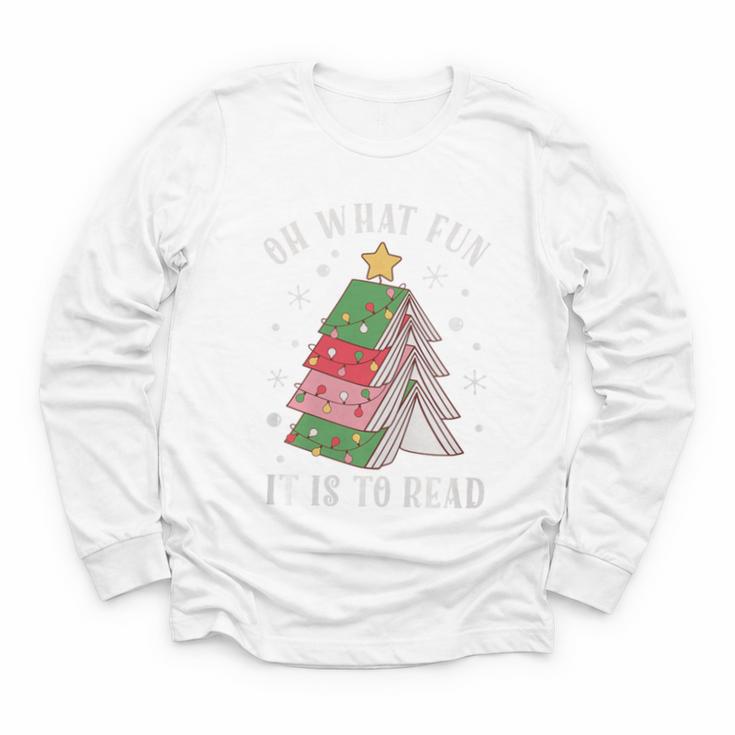 Oh What Fun It Is To Read Book Christmas Tree Premium Tri-Blend Youth Long Sleeve Tee