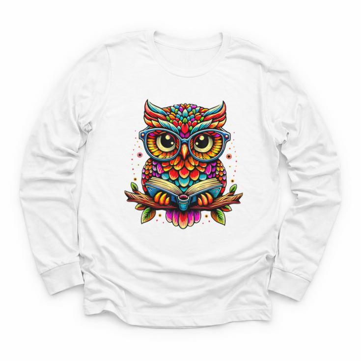 Owl With Glasses And Book Reading Youth Long Sleeve Tee