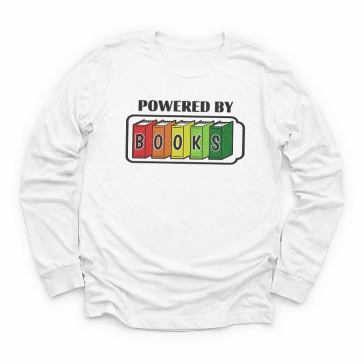 Powered By Books  Bookworm Librarian Reading Youth Long Sleeve Tee