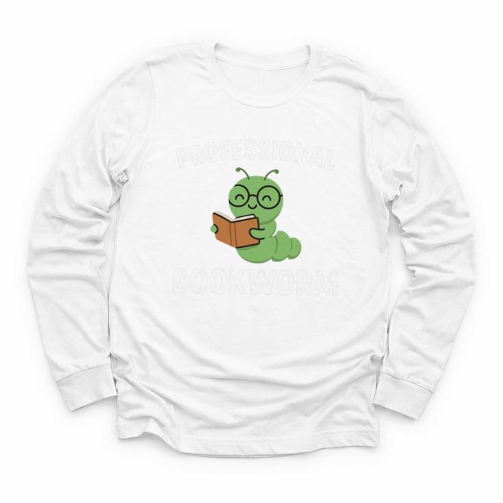 Professional Bookworm Reading Lover Cute Worm Glasses Book Youth Long Sleeve Tee