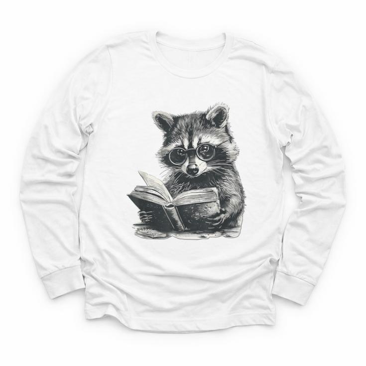Raccoon With Book Cute Raccoons Reading Books Youth Long Sleeve Tee