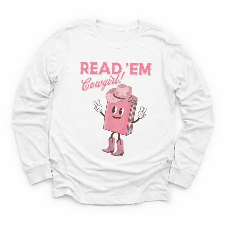 Read 'Em Western Cowgirl Retro Groovy Reading Books Youth Long Sleeve Tee