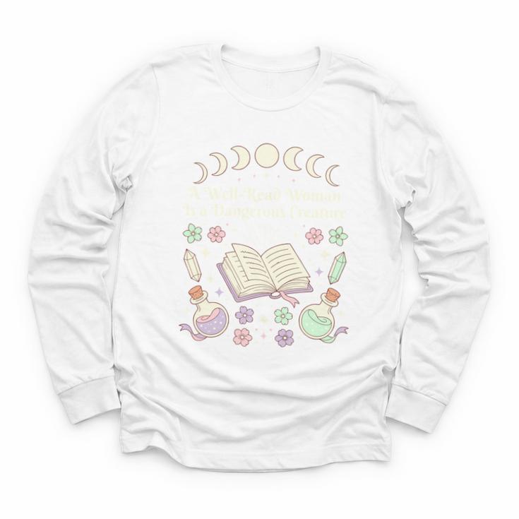 Well Read Woman Literature Quote Celestial Book Floral Youth Long Sleeve Tee