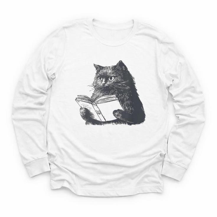 Reading Cat Cat Book Lover Youth Long Sleeve Tee