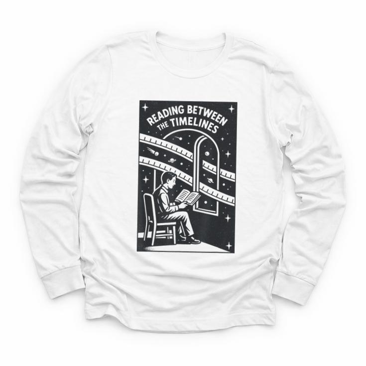 Reading Between The Timelines Time Travel Books Youth Long Sleeve Tee