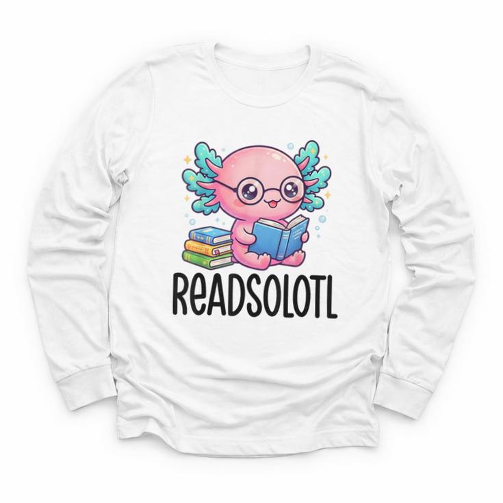 Readsolotl Cute Axolotl Reading Book Kawaii Pink Aesthetic Youth Long Sleeve Tee