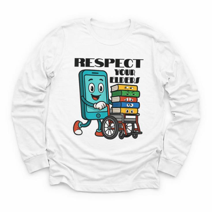 Respect Elders Cellphone Pushing Books In a Wheelchair Youth Long Sleeve Tee