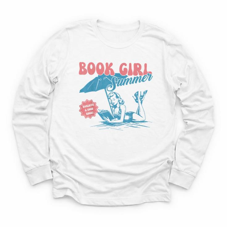 Retro Book Girl Summer Beach Vacation For Book Lover Youth Long Sleeve Tee