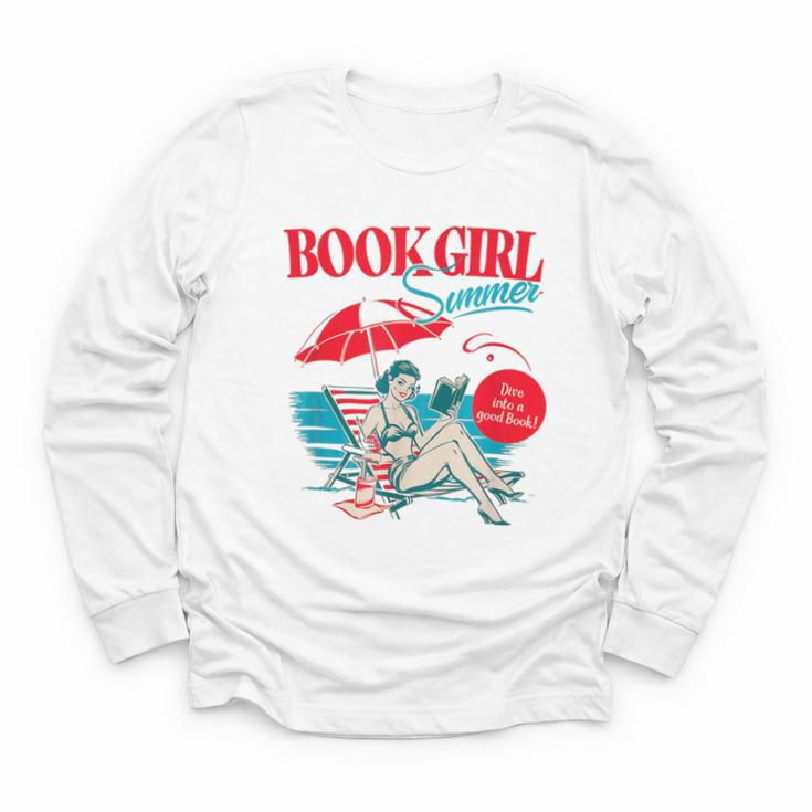Retro Book Girl Summer For Women Beach Reading Youth Long Sleeve Tee