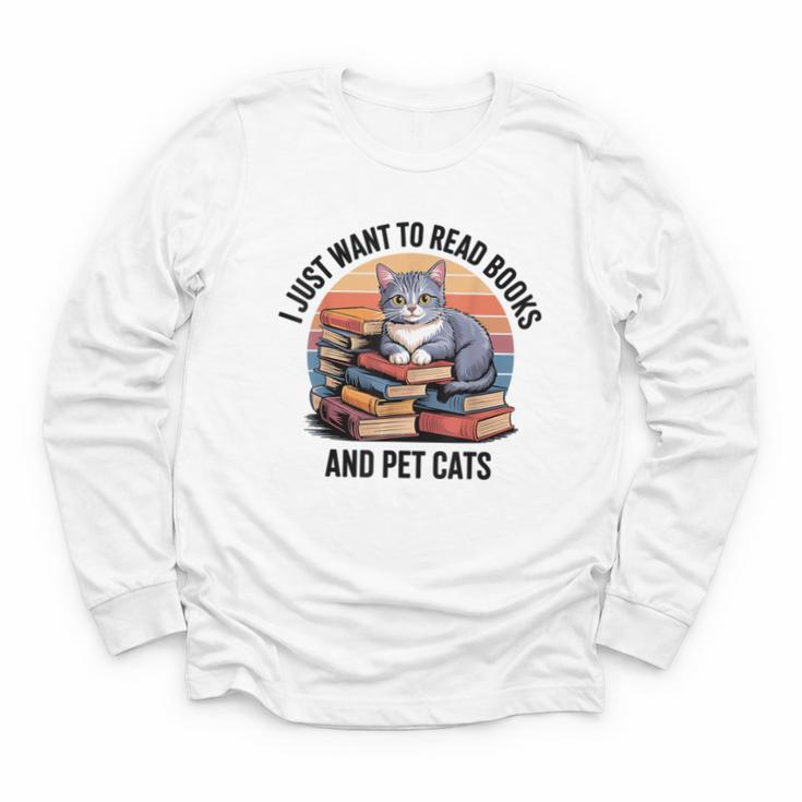 Retro I Just Want To Read Books And Pet Cats Cat Youth Long Sleeve Tee