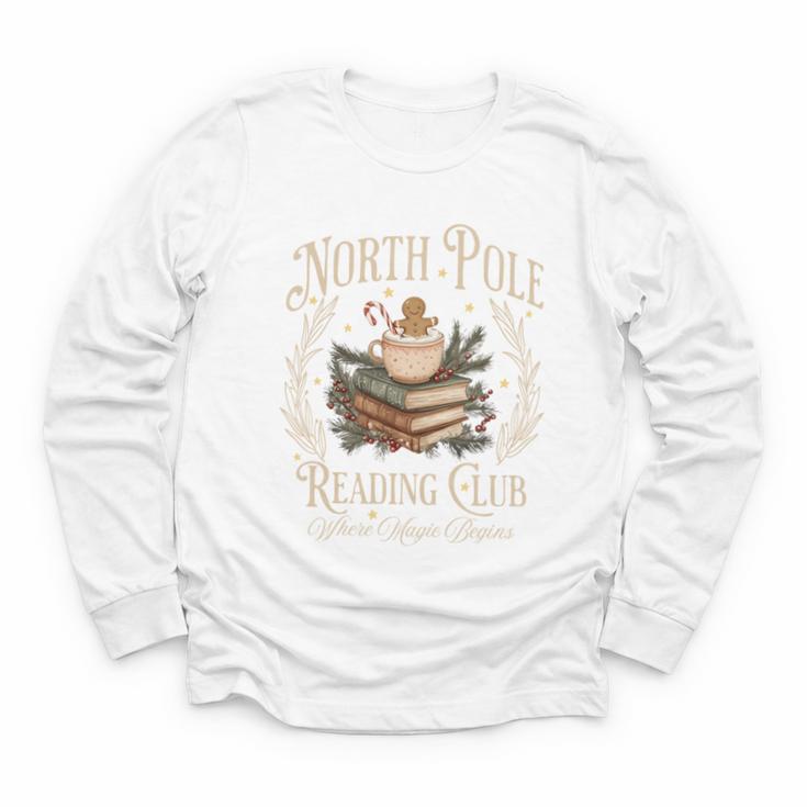 Retro North Pole Reading Club Hot Cocoa Book Lovers Xmas Youth Long Sleeve Tee