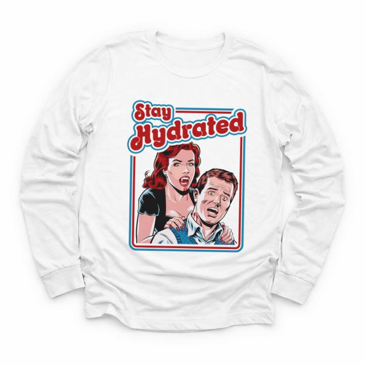Retro Vampire Book Cover Style Stay Hydrated Halloween Youth Long Sleeve Tee
