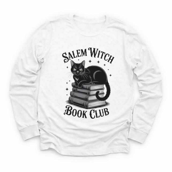 Salem Witch Book Club Bookish Halloween Cat Women Youth Long Sleeve Tee