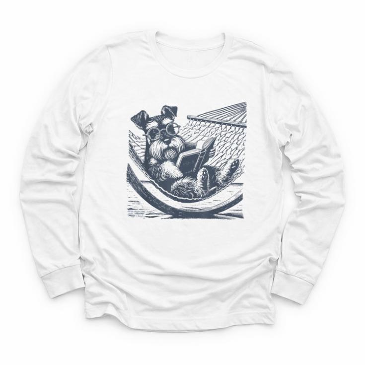 Schnauzer Hammock Reading Book Schnauzer Glasses Youth Long Sleeve Tee