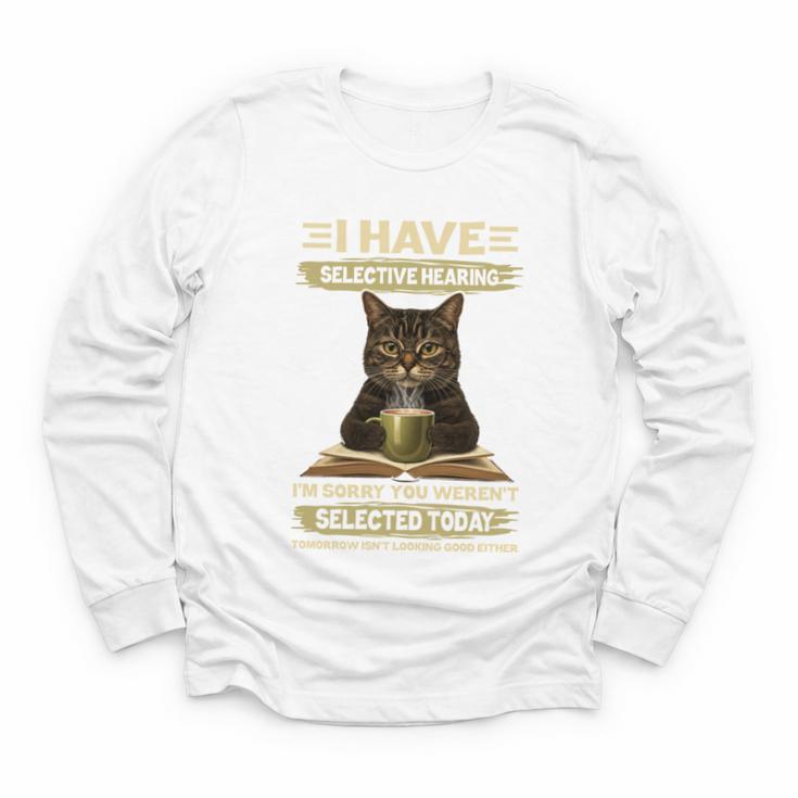 i Have Selective Hearing Cat Coffee Books Retro Youth Long Sleeve Tee
