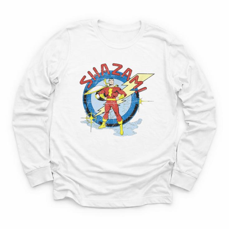 Shazam Comic Book Art Heroic Portrait Vintage Youth Long Sleeve Tee