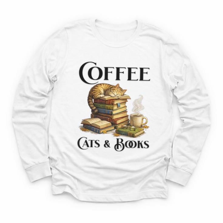 Sleeping Cat And Books With Coffee Lover Youth Long Sleeve Tee
