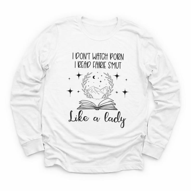 Smutty Book Lovers Romantasy Dark Fairy Tales Romance Reader I Dont Watch Porn Small Grey Youth Long Sleeve Tee
