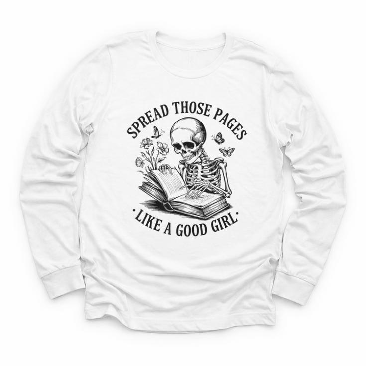 Spread Those Pages Like A Good Girl Skeleton Floral Book Youth Long Sleeve Tee