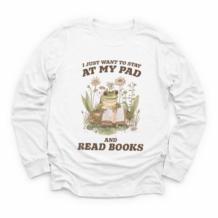 Stay At My Pad And Read Books Frog Introvert Reading Youth Long Sleeve Tee