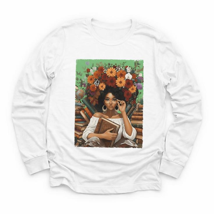 History Month Black Afro Girl Women Book Lovers Floral Youth Long Sleeve Tee